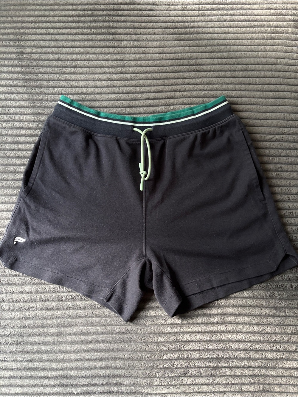 Fabletics Navy Men's Athletic Shorts with Green Trim